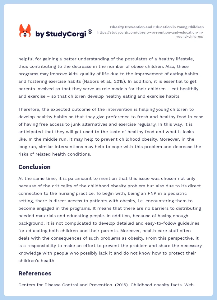 Obesity Prevention and Education in Young Children. Page 2
