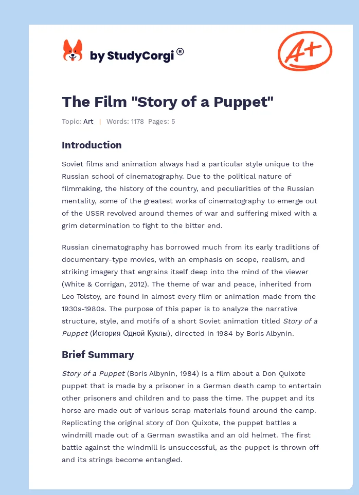 The Film "Story of a Puppet". Page 1