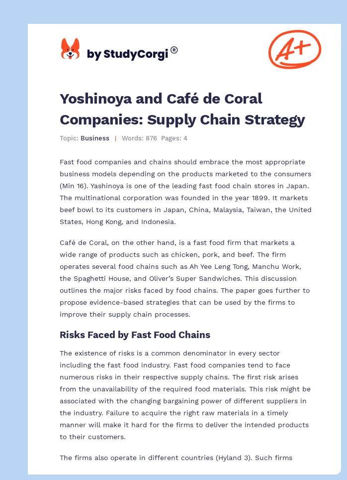 Yoshinoya and Café de Coral Companies: Supply Chain Strategy. Page 1