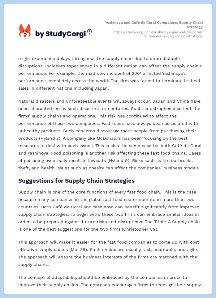Yoshinoya and Café de Coral Companies: Supply Chain Strategy. Page 2