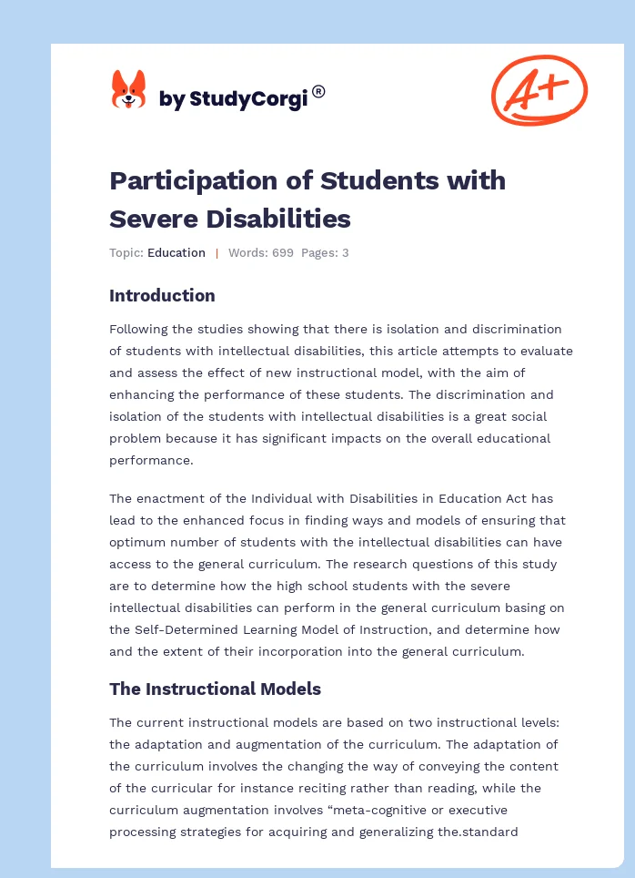 Participation of Students with Severe Disabilities. Page 1