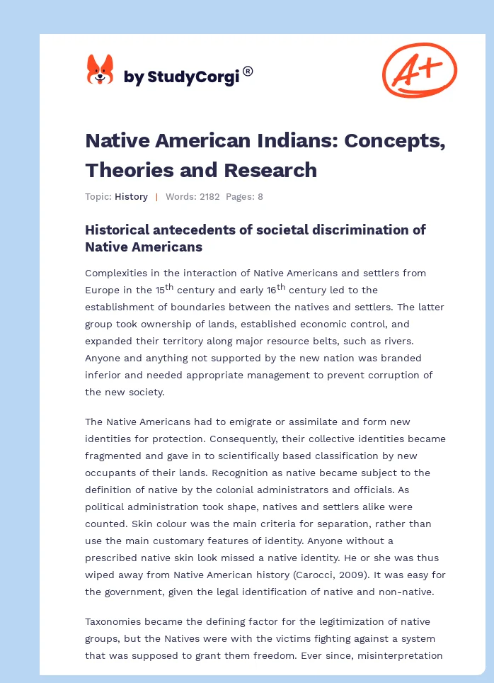 Native American Indians: Concepts, Theories and Research. Page 1