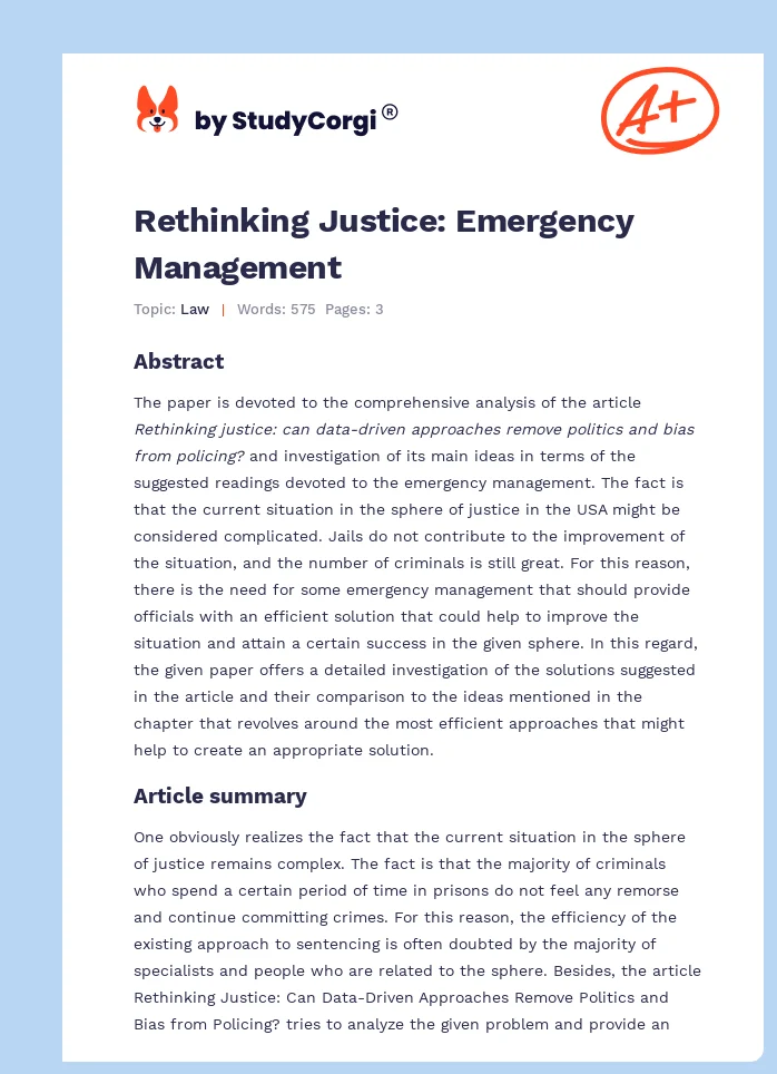 Rethinking Justice: Emergency Management. Page 1
