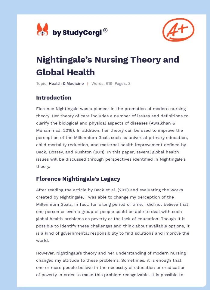 Nightingale’s Nursing Theory and Global Health. Page 1