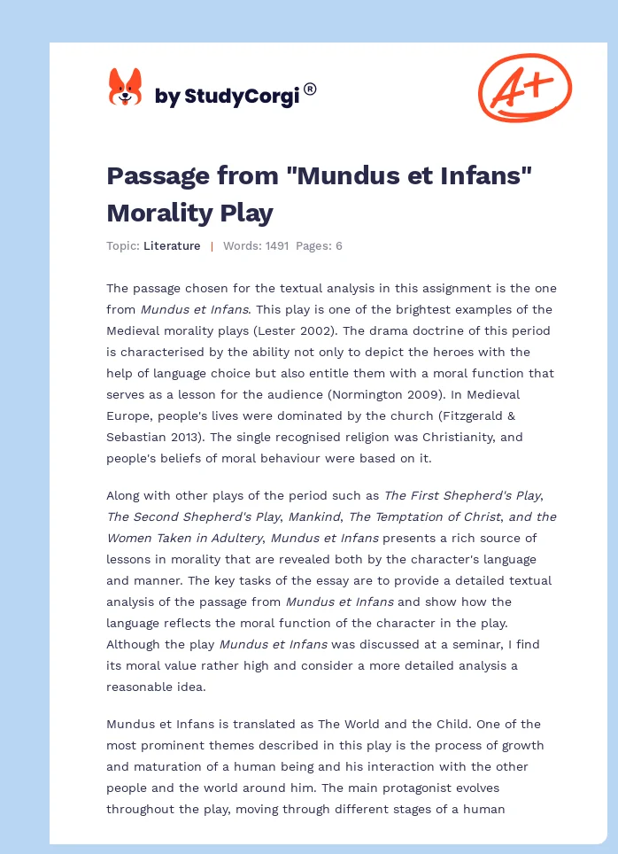 Passage from "Mundus et Infans" Morality Play. Page 1
