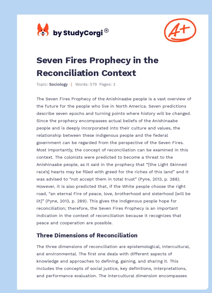 Seven Fires Prophecy in the Reconciliation Context. Page 1