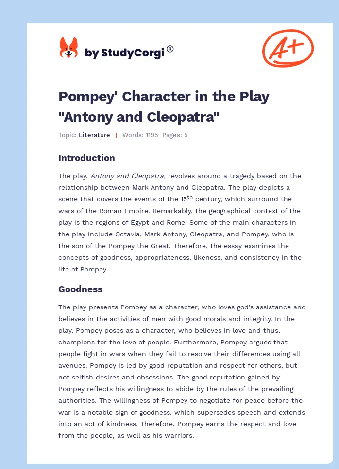 Pompey' Character in the Play "Antony and Cleopatra". Page 1