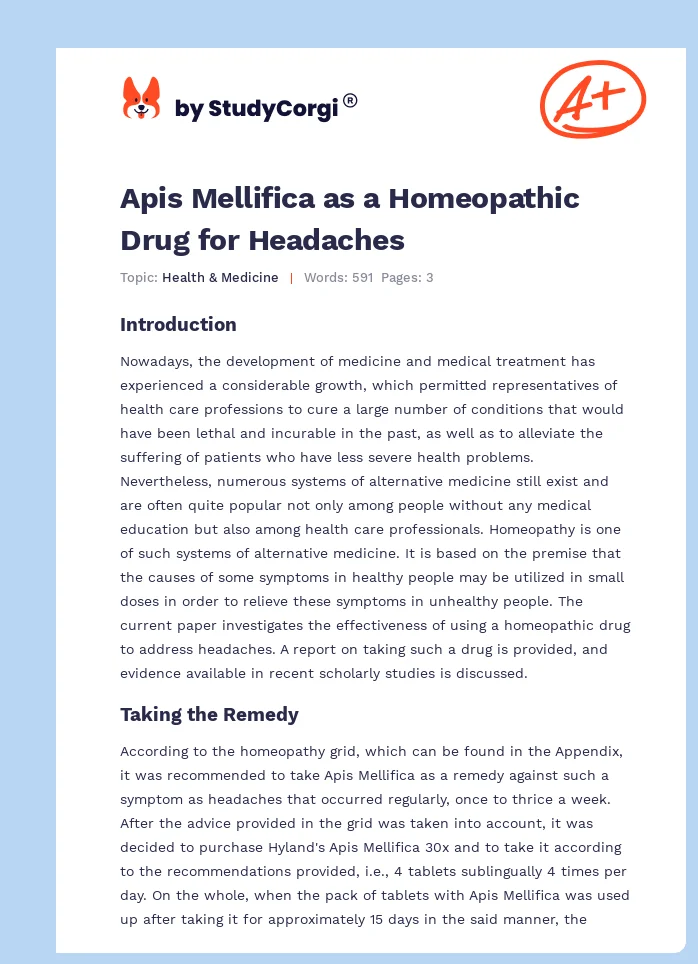Apis Mellifica as a Homeopathic Drug for Headaches. Page 1