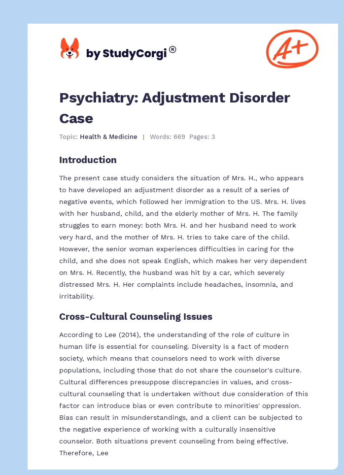 Psychiatry: Adjustment Disorder Case. Page 1