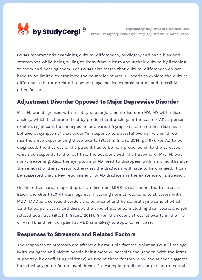 Psychiatry: Adjustment Disorder Case. Page 2