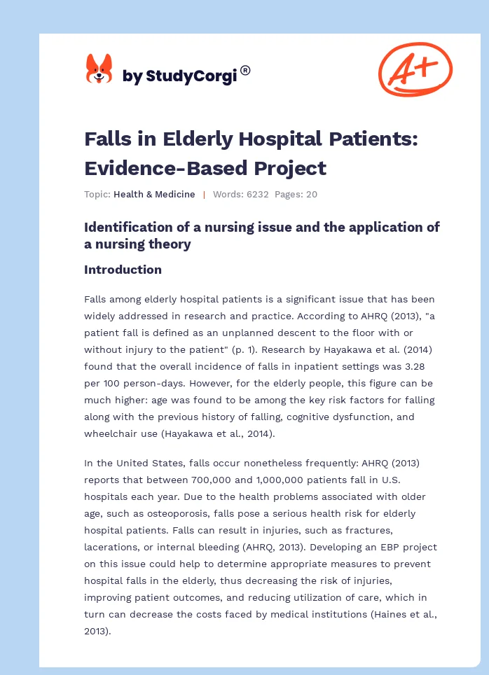 Falls in Elderly Hospital Patients: Evidence-Based Project. Page 1