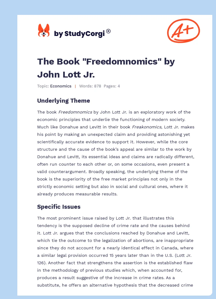 The Book "Freedomnomics" by John Lott Jr.. Page 1
