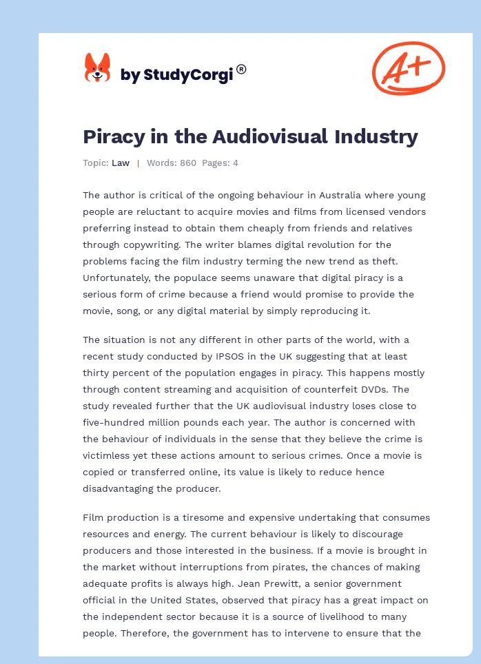Piracy in the Audiovisual Industry. Page 1