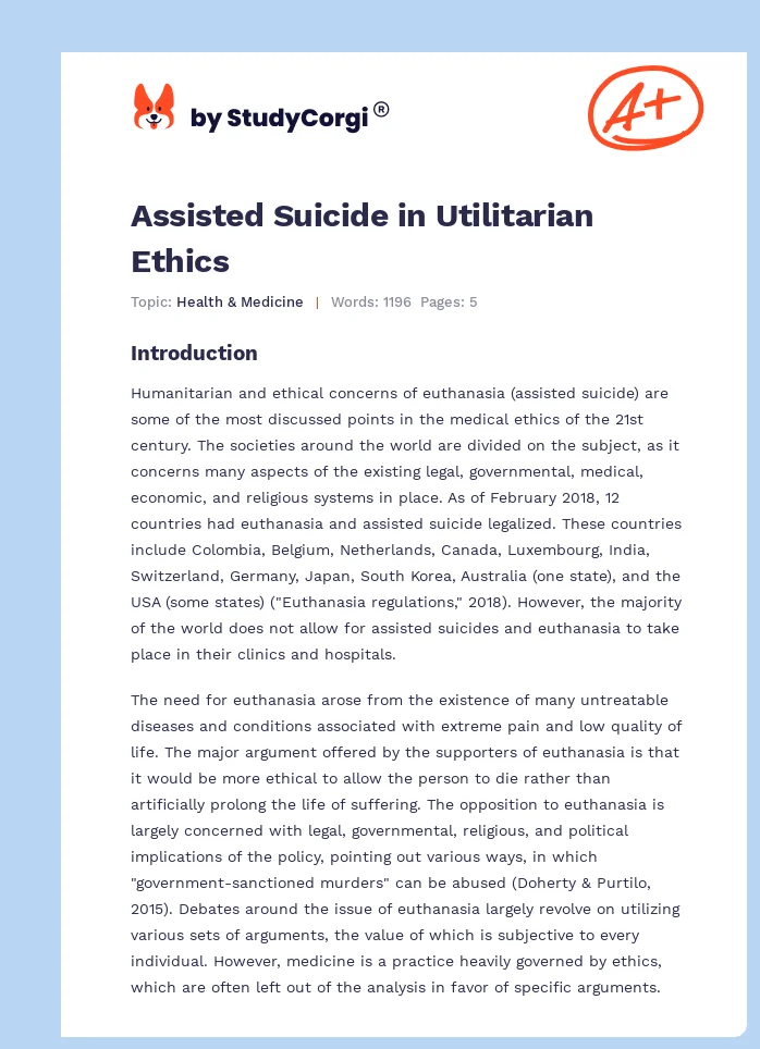 Assisted Suicide in Utilitarian Ethics. Page 1