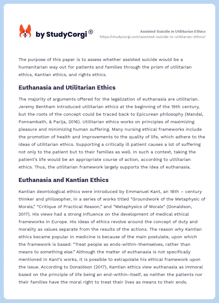 Assisted Suicide in Utilitarian Ethics. Page 2