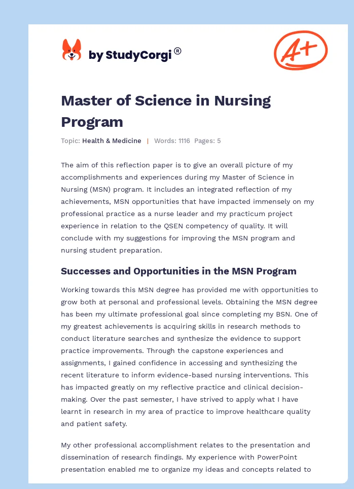 Master of Science in Nursing Program. Page 1