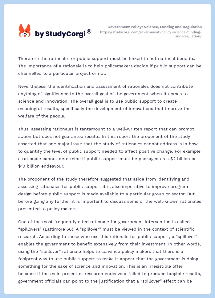 Government Policy: Science, Funding and Regulation. Page 2