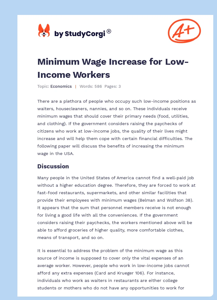 Minimum Wage Increase for Low-Income Workers. Page 1