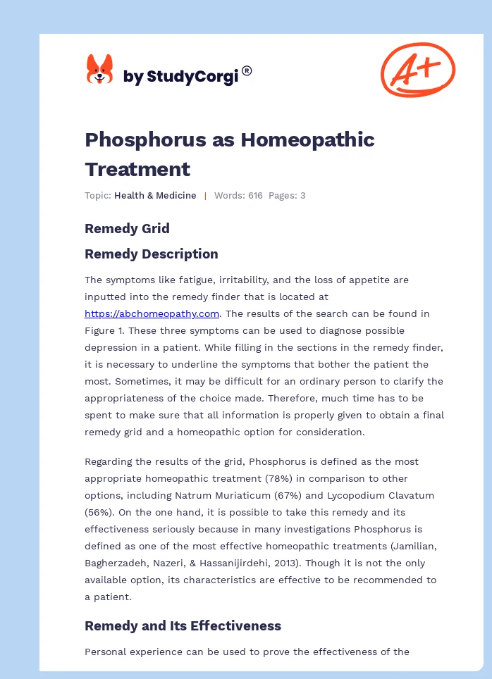 Phosphorus as Homeopathic Treatment. Page 1