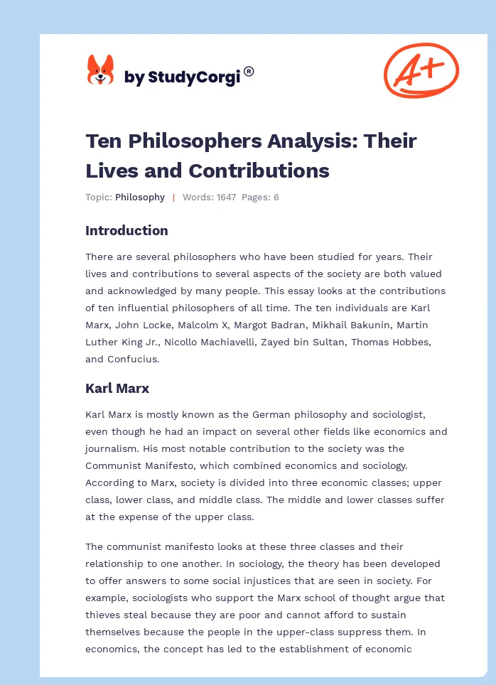 Ten Philosophers Analysis: Their Lives and Contributions. Page 1