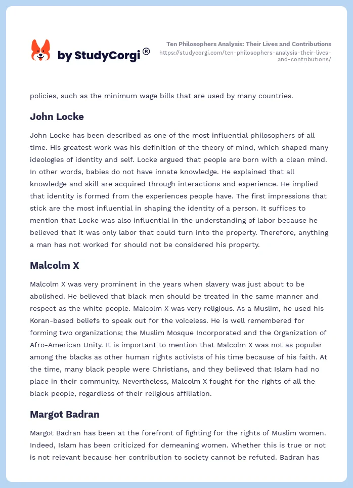 Ten Philosophers Analysis: Their Lives and Contributions. Page 2