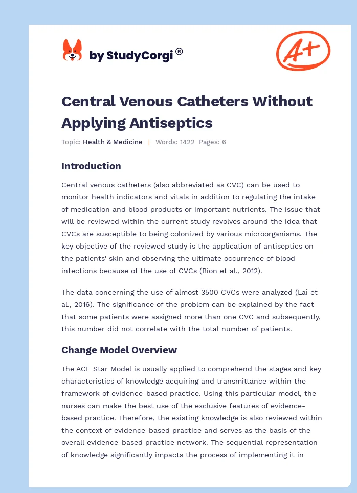 Central Venous Catheters Without Applying Antiseptics. Page 1