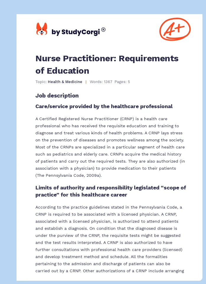 Nurse Practitioner: Requirements of Education. Page 1