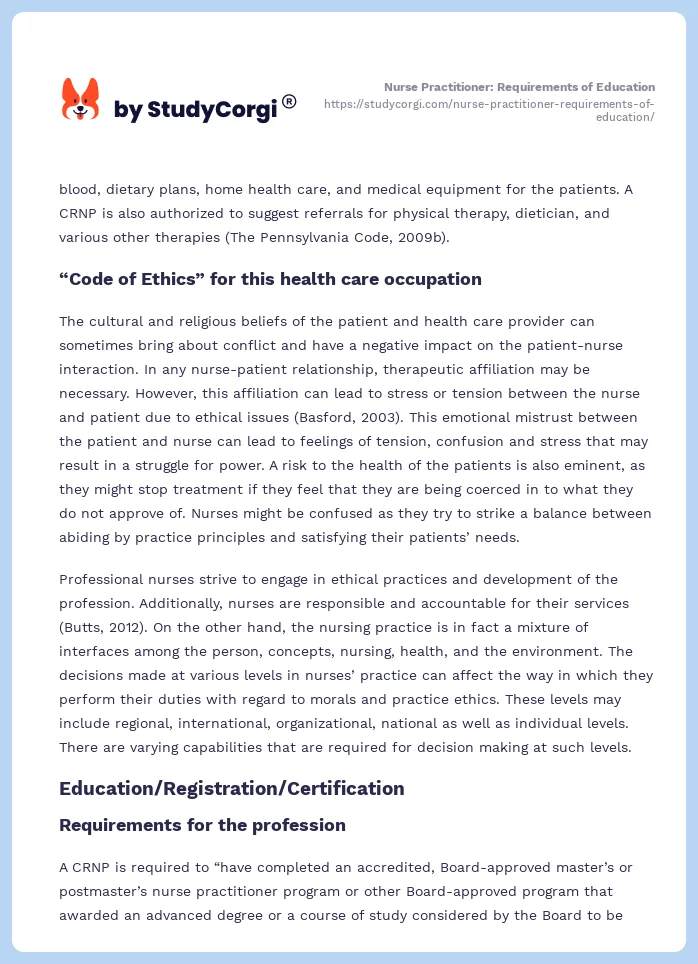 Nurse Practitioner: Requirements of Education. Page 2
