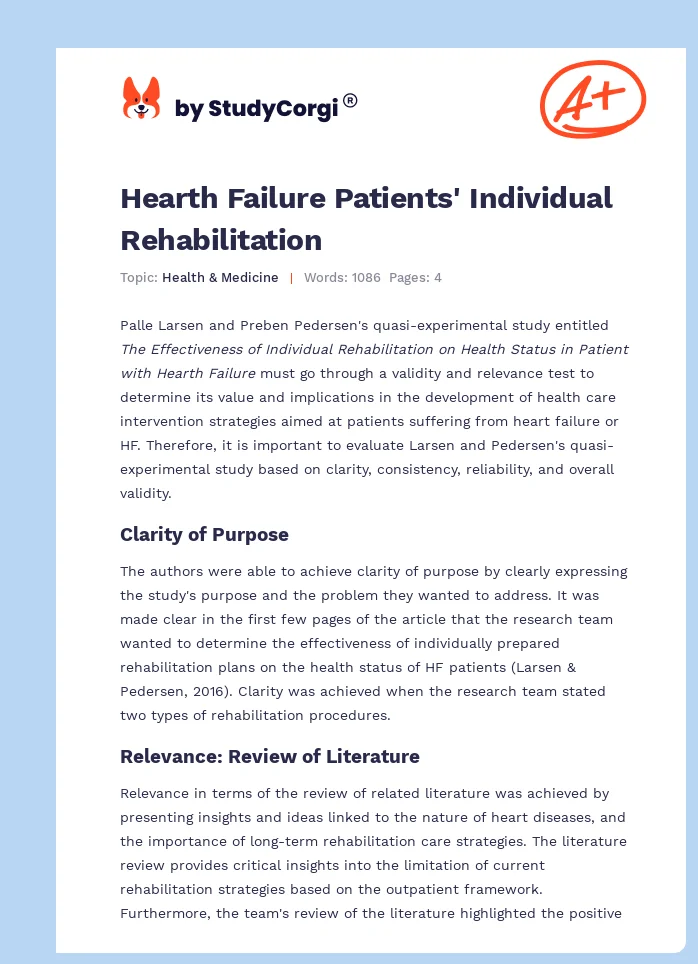 Hearth Failure Patients' Individual Rehabilitation. Page 1