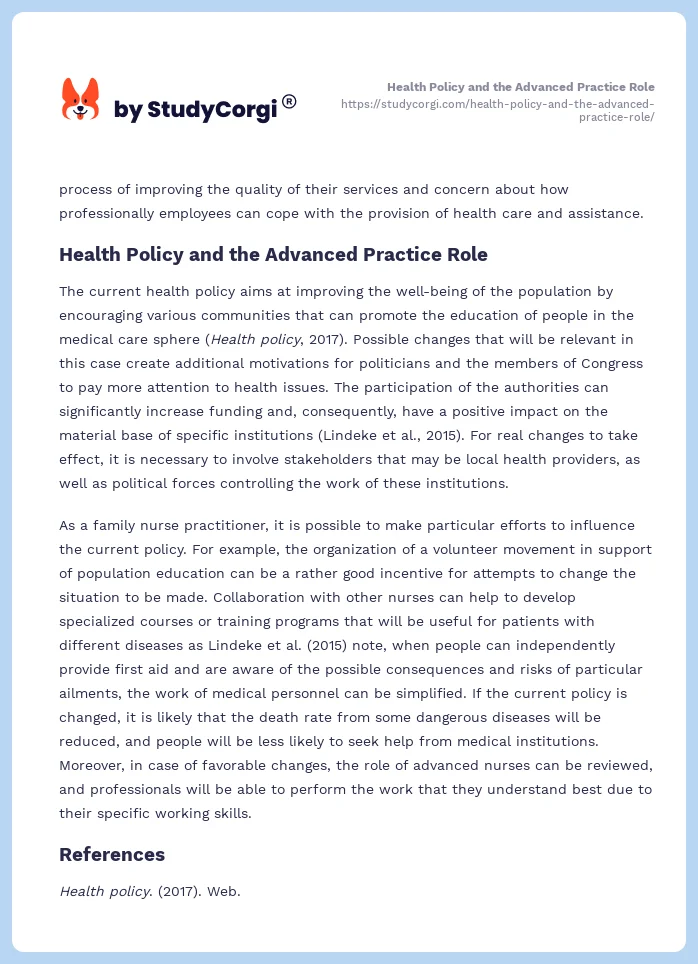 Health Policy and the Advanced Practice Role. Page 2