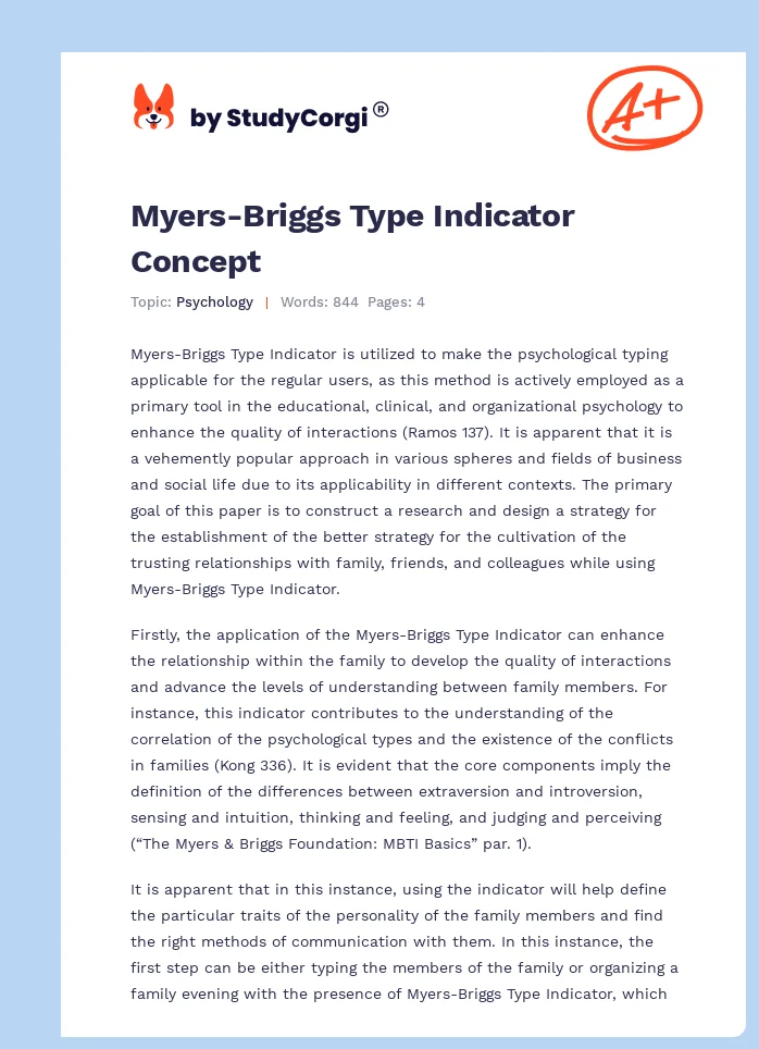 Myers-Briggs Type Indicator Concept. Page 1