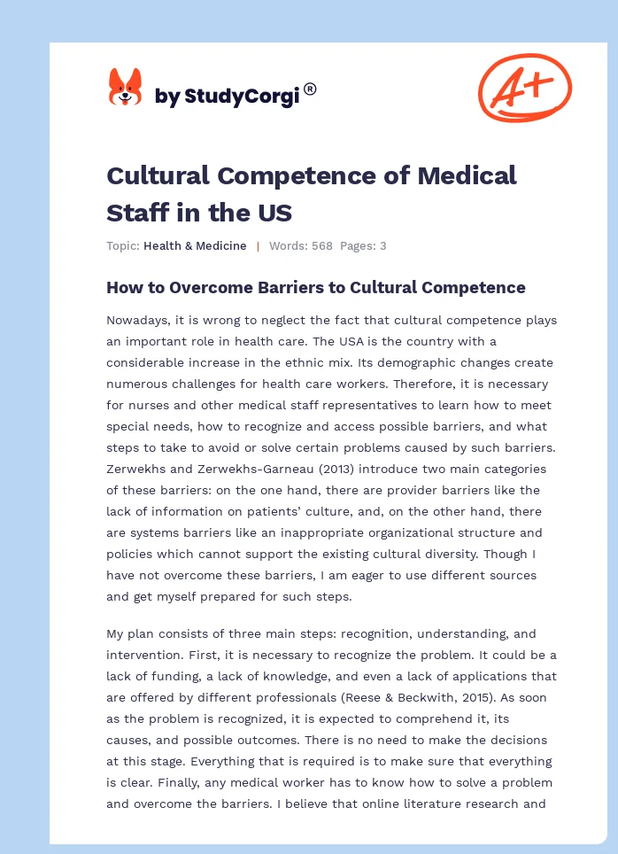 Cultural Competence of Medical Staff in the US. Page 1