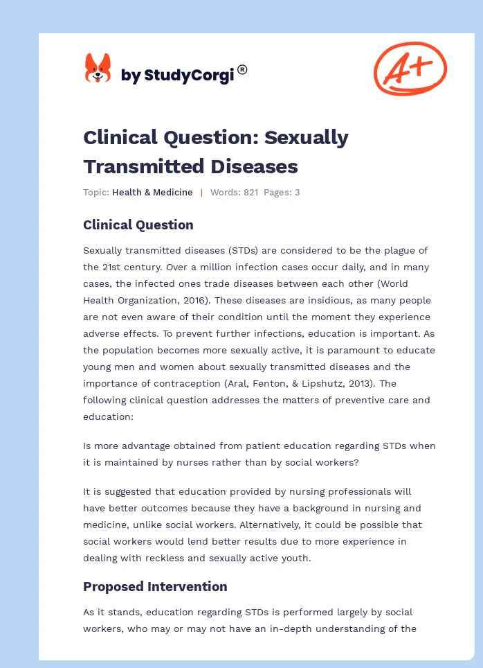 Clinical Question: Sexually Transmitted Diseases. Page 1