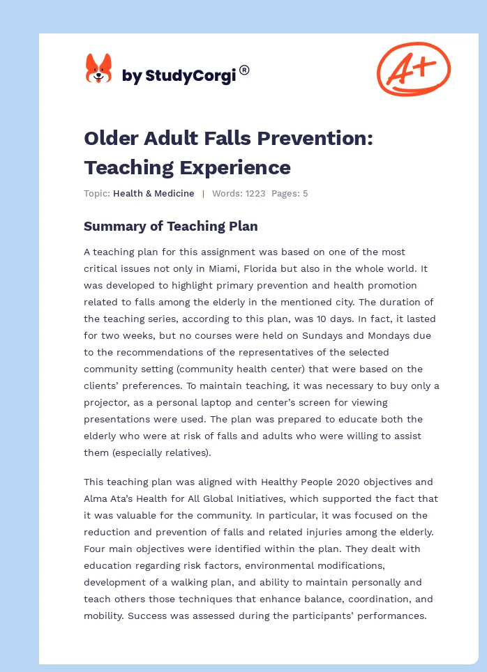Older Adult Falls Prevention: Teaching Experience. Page 1