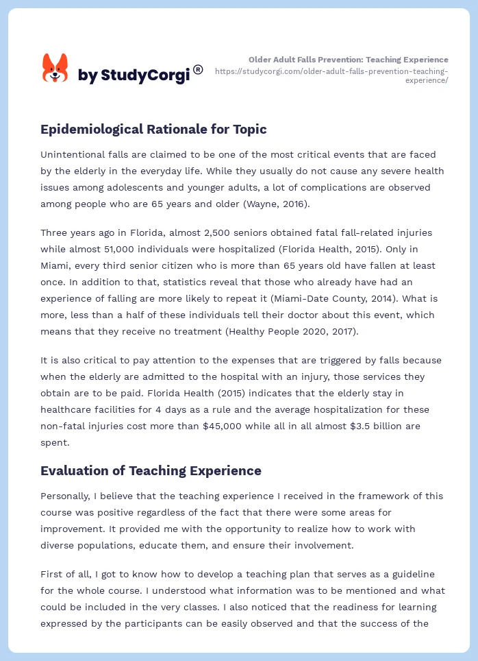 Older Adult Falls Prevention: Teaching Experience. Page 2