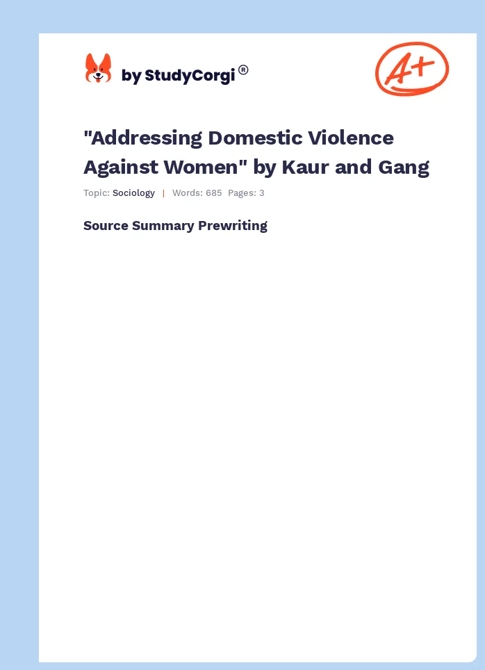 "Addressing Domestic Violence Against Women" by Kaur and Gang. Page 1