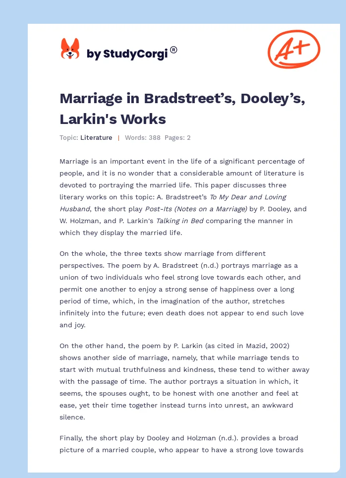 Marriage in Bradstreet’s, Dooley’s, Larkin's Works. Page 1