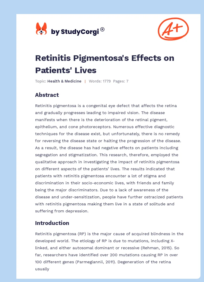 Retinitis Pigmentosa's Effects on Patients' Lives. Page 1