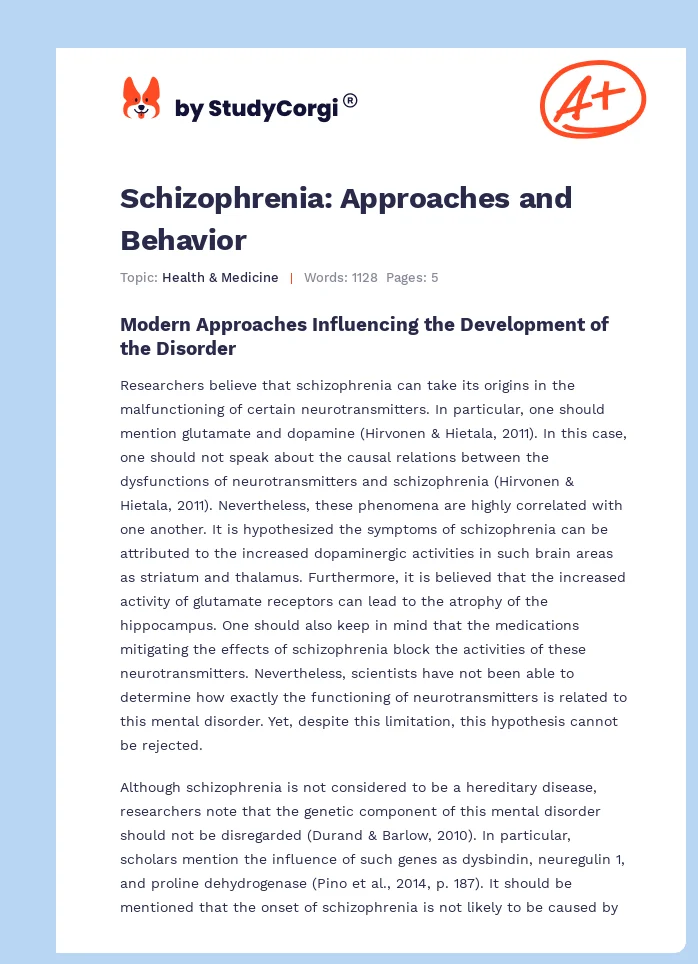 Schizophrenia: Approaches and Behavior. Page 1