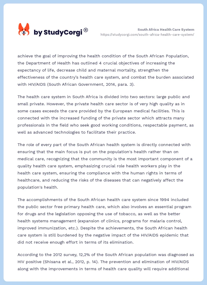 South Africa Health Care System. Page 2