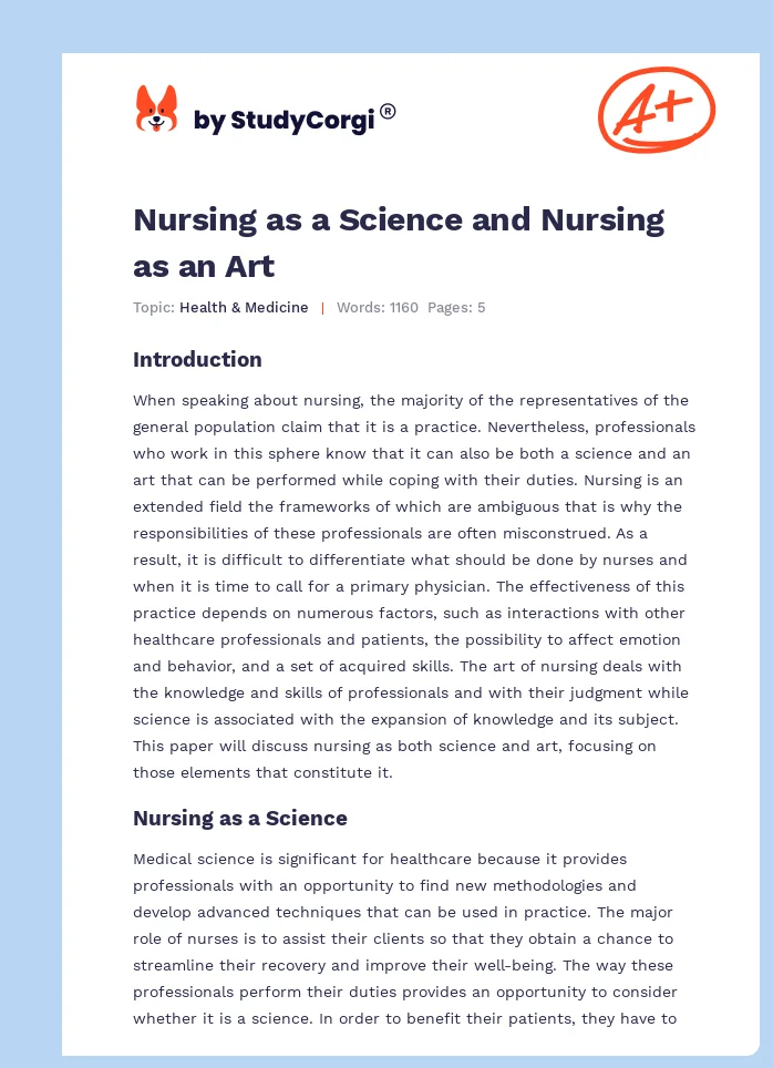 Nursing as a Science and Nursing as an Art. Page 1