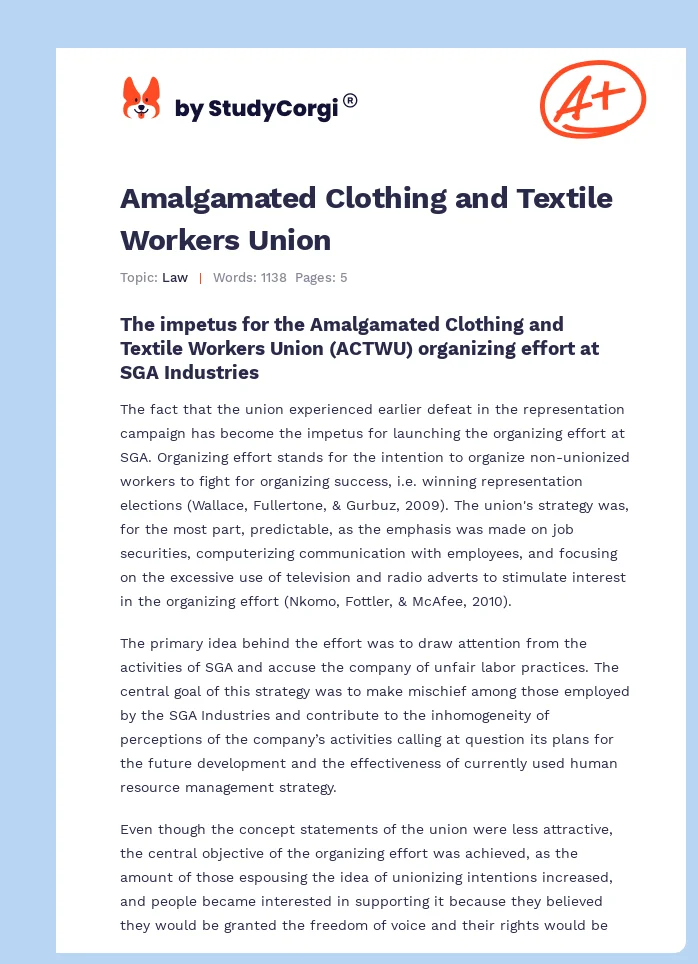 Amalgamated Clothing and Textile Workers Union. Page 1