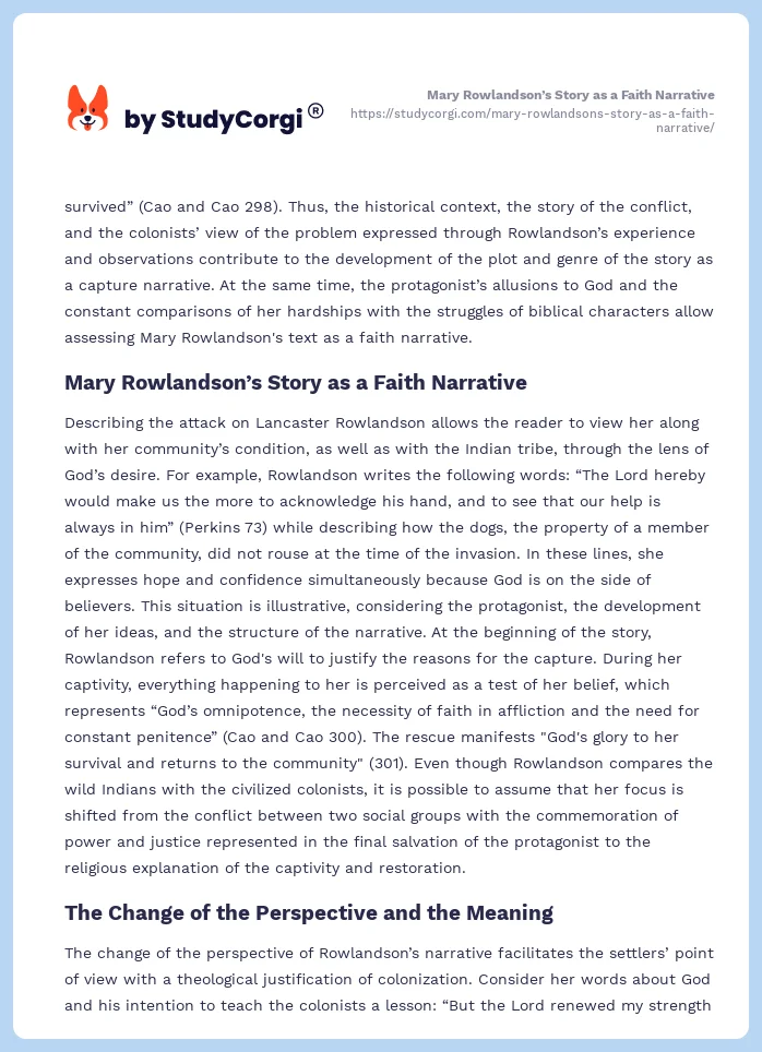 Mary Rowlandson’s Story as a Faith Narrative. Page 2