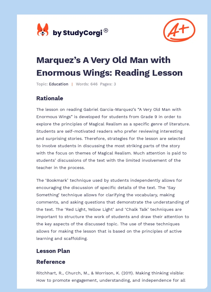 Marquez’s A Very Old Man with Enormous Wings: Reading Lesson. Page 1