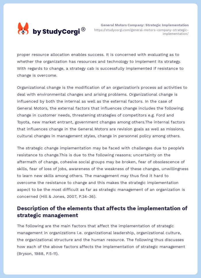 General Motors Company: Strategic Implementation. Page 2