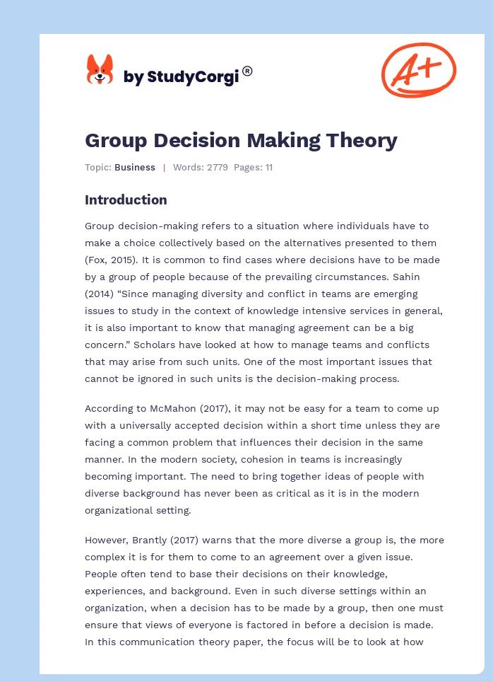 Group Decision Making Theory. Page 1