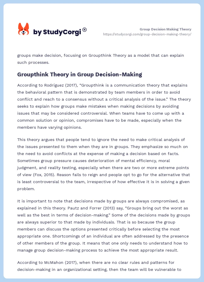 Group Decision Making Theory. Page 2