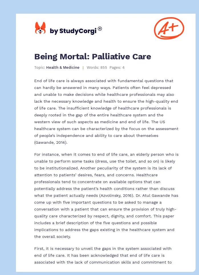 Being Mortal: Palliative Care. Page 1