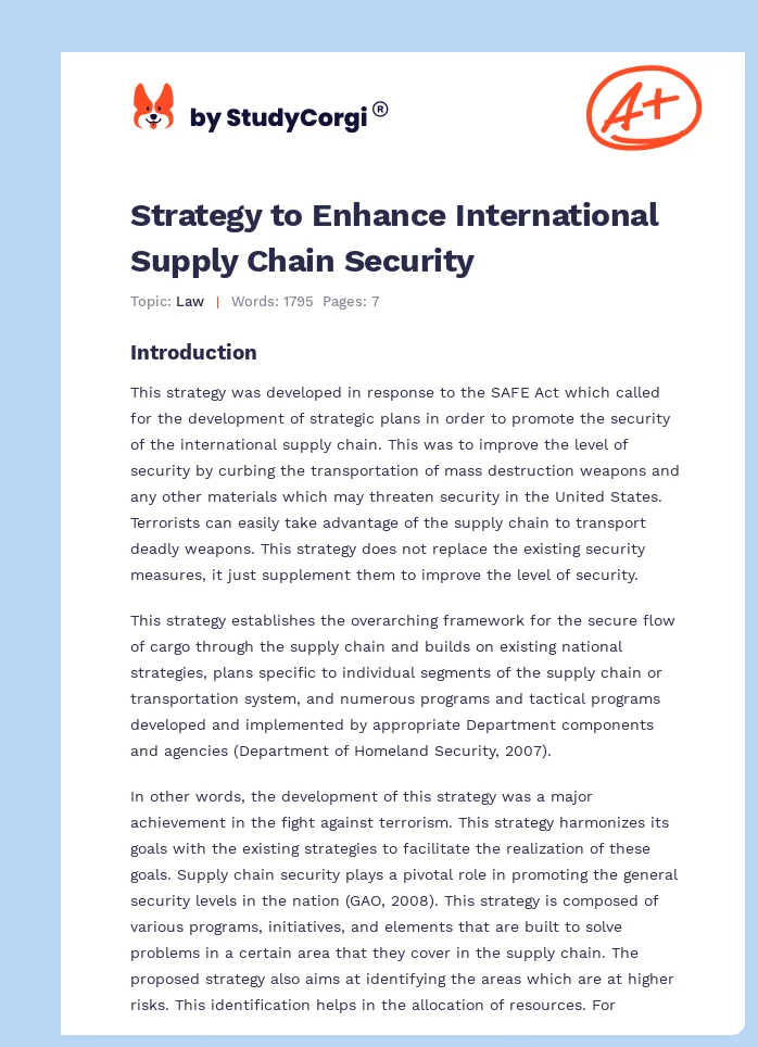 Strategy to Enhance International Supply Chain Security. Page 1