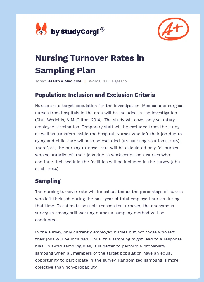 Nursing Turnover Rates in Sampling Plan. Page 1